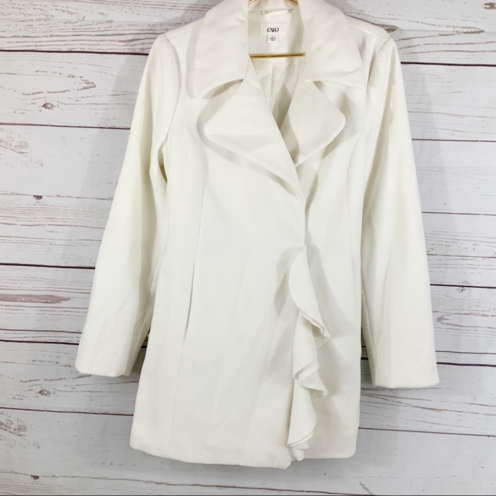 Cream Ruffled Front Coat - Picture 2 of 8